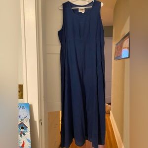 Lightweight Flax by Jeanne Englehart Navy Blue Long Dress with Pockets